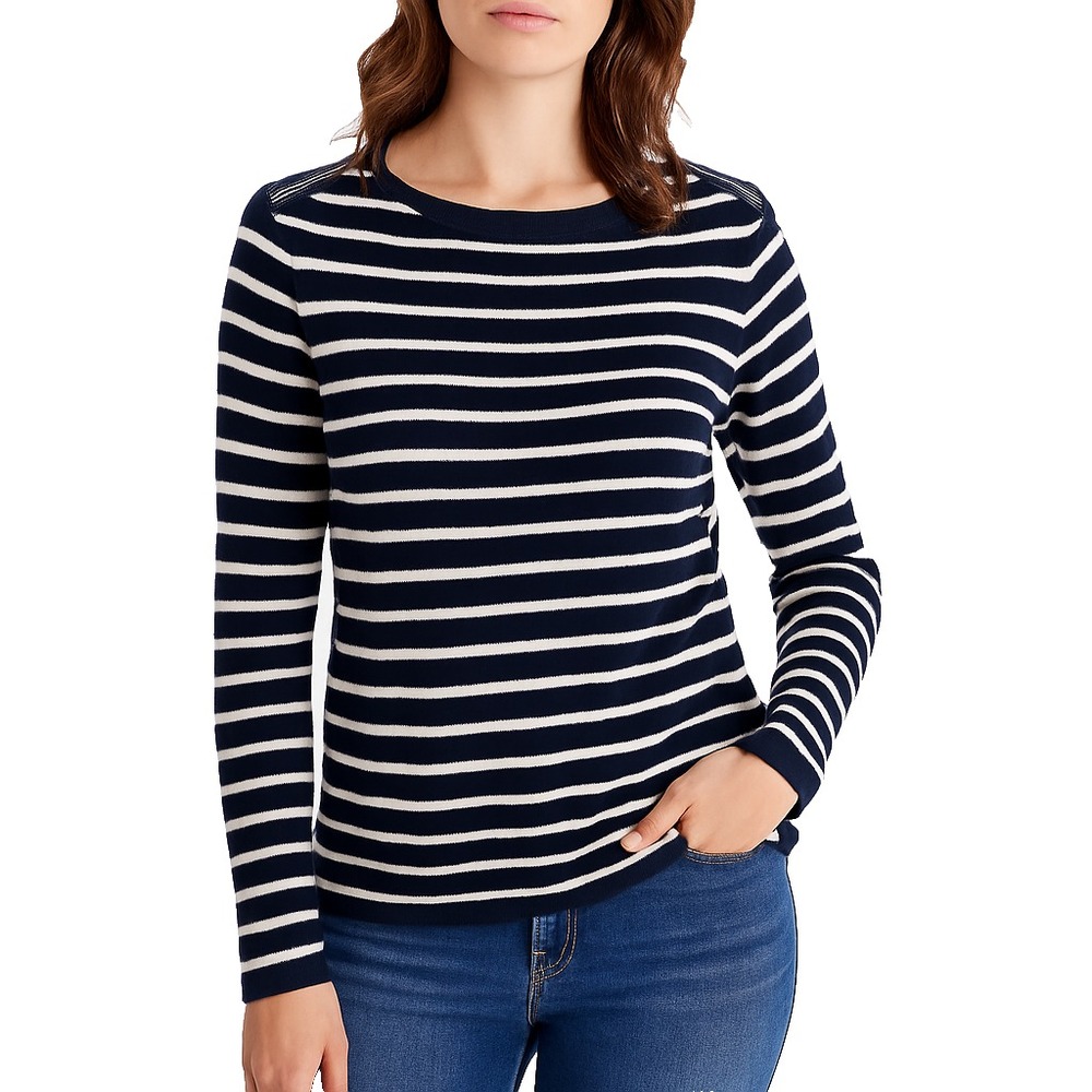 J. Jill Womens M Navy White Striped Sweater Nautical Long Sleeve Cotton Blend